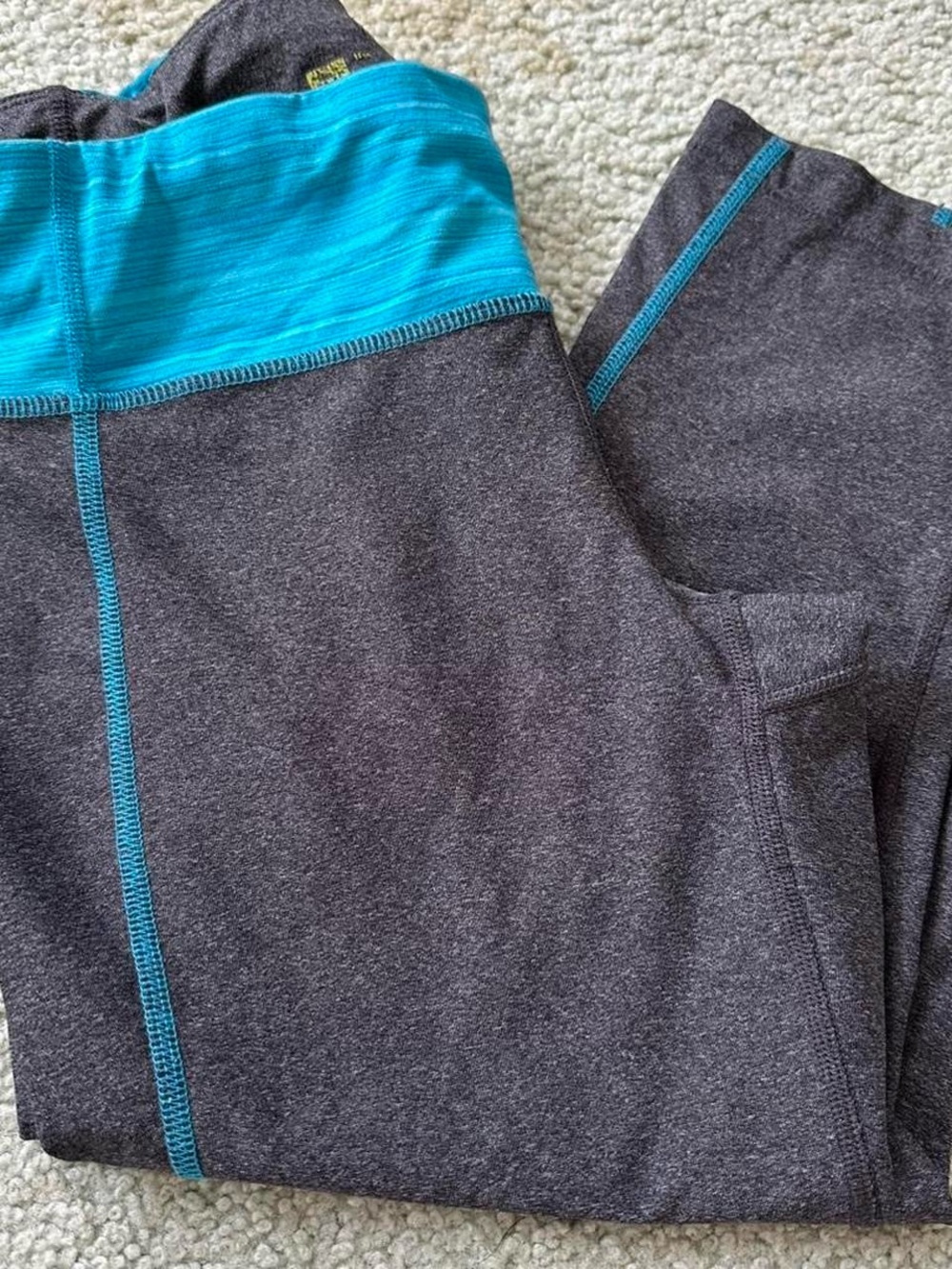 Charcoal Gray Leggings with Turquoise Waistband- SIZE MEDIUM